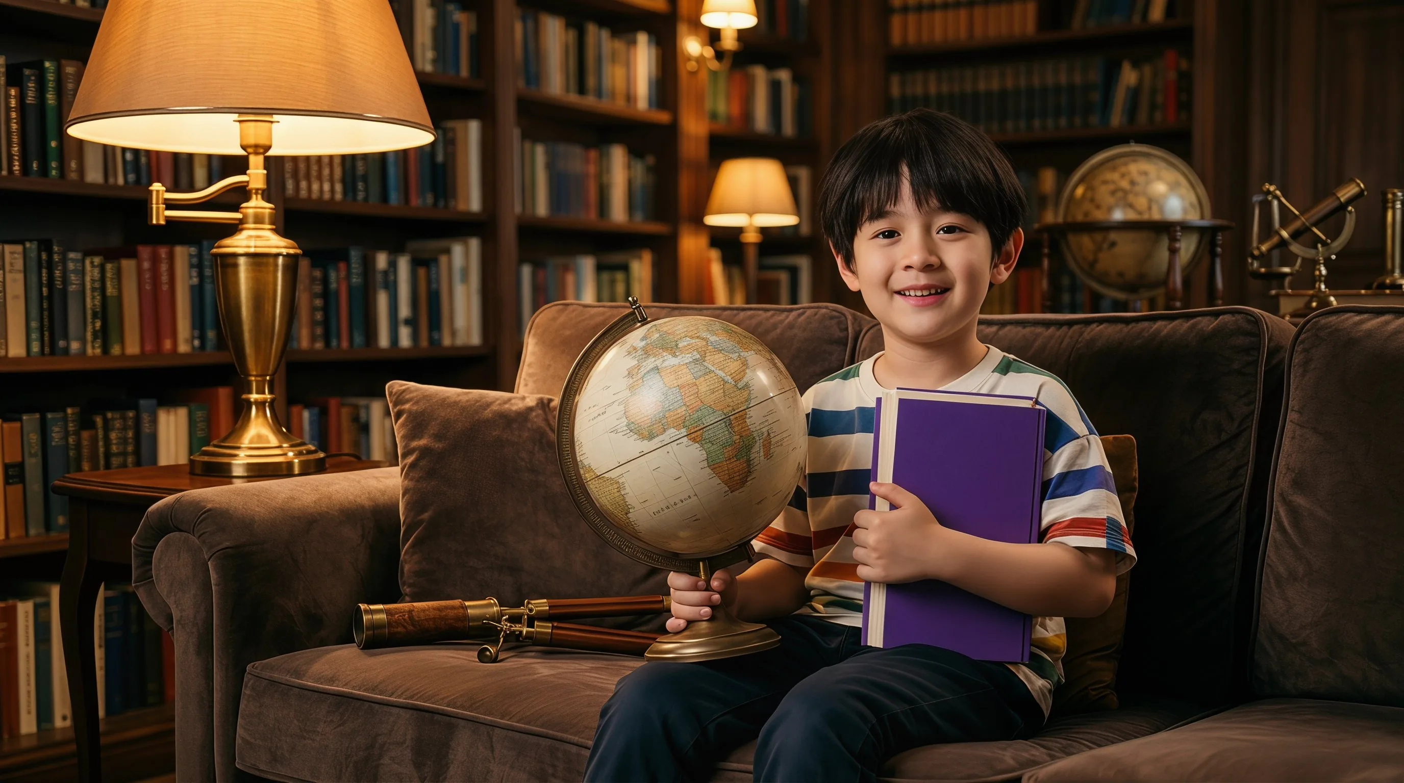 孩子手持地球仪探索跨学科知识