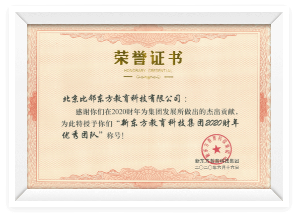 2020年度新东方教育科技集团2020财年优秀团队